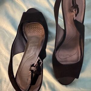 Tahari Beautiful Black Suede Open back Heels